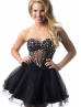 Black Tulle Beaded Sweetheart Neckline Sexy Knee Length Prom Dress